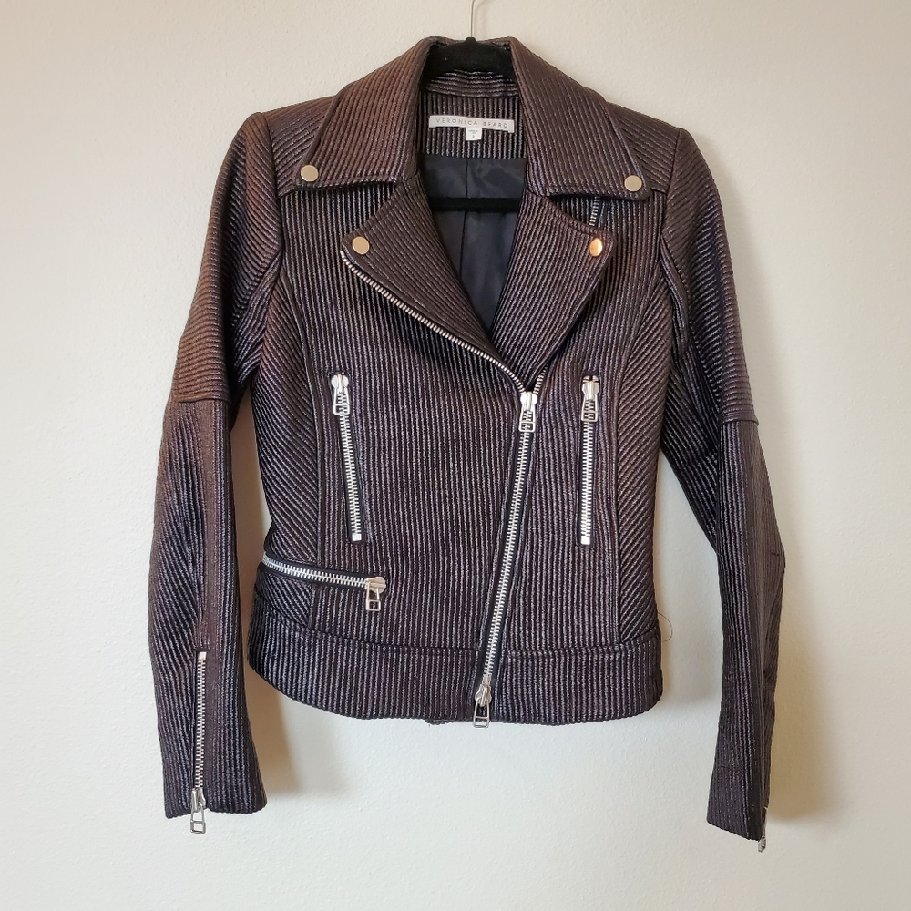Veronica Beard Metallic Pinstripe Moto Jacket - Size 2 - Picture 8 of 16